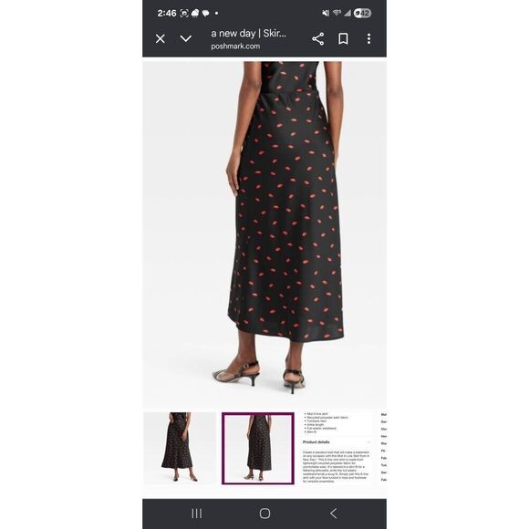 🎁3/$30🎁 A New Day Lips Print Midi Pencil  Skirt Sateen Black Sz M - Picture 9 of 11